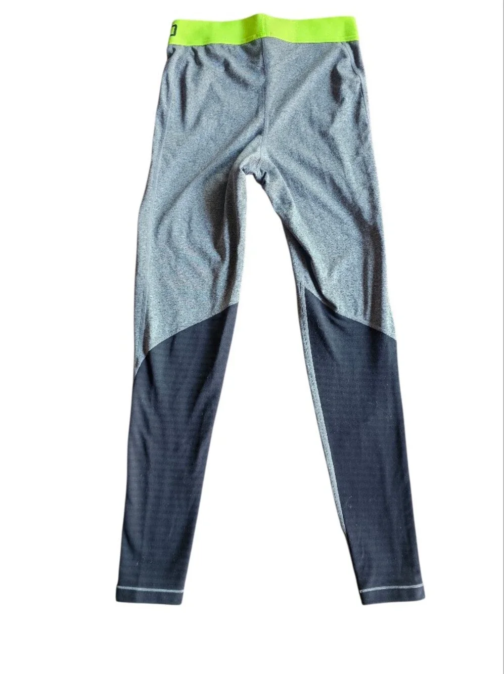 Nike Heather Gray Leggings with Neon Yellow Swoosh - Picture 3 of 5